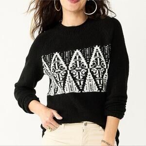 Cozy Sweater Women's XXL Croft & Barrow Crewneck Sweater in Black Fairisle New